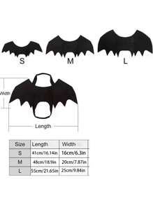 1 件万圣节猫蝙蝠服装、南瓜铃宠物狗蝙蝠翼装、有趣的万圣节蝙蝠胸部设计配件 - 黑色 - 查看 2