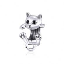 bamoer 1 PC 925 Sterling Silver Cute Cat Star Pendant Flying Balloon Cat Pet Paws Charms Beads Fit Women Girl DIY Bracelet Fine Jewelry