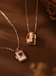 1 chiếc vòng cổ mặt dây chuyền hình trái tim có thể mở được, đính đá Zirconia, kiểu dáng cổ điển, thích hợp cho nữ giới đeo hàng ngày. - Vàng - Xem 1