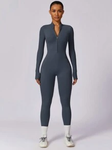 MASKERT Women's Long Sleeved Tight Fitting Jumpsuit Pants With High Elasticity, Sports Yoga Pants, Slim Fit, Comfortable And Skin Friendly - Navy Blue - View 7