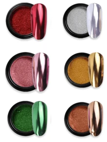 6 件装 Y2K 闪亮指甲粉，金属色指甲凝胶抛光镀铬薄片美甲闪光粉装饰 - 彩色 - 查看 6