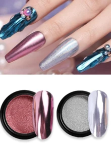 6 件装 Y2K 闪亮指甲粉，金属色指甲凝胶抛光镀铬薄片美甲闪光粉装饰 - 彩色 - 查看 2