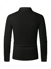 男士长袖高尔夫 Polo 衫，秋季 - 黑色 - 查看 2