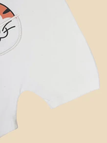 GIRL Overalls Baby Romper With Animated Print 100% Cotton - Màu be - Xem 5
