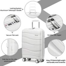 Joyway 3-Piece Carry-On Luggage Set, PP Material Suitcase With Spinner Wheels, Hard Shell, TSA Lock, School, Cruise, And Dorm Essentials, Dorm Essentials For College, School, Travel Case, Suitcase, Suitcase, Durable - trắng - Xem 2