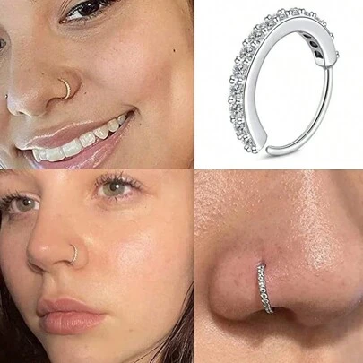1 Pc Cubic Zirconia Fake Nose Ring For Women Stainless Steel Round Cartilage Tragus Helix Ear Nose Piercing Falso Nariz Body Jewelry