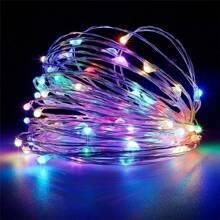 Guirnalda de luces LED 10m 100LED, luces de hadas alimentadas por pilas AA, luces de cadena de hadas impermeables de alambre de plata y cobre para bricolaje, boda, dormitorio, fiesta, decoración de flores, decoración de cumpleaños, decoración de campus, decoración de vacaciones, decoración de jardín de patios, etc.