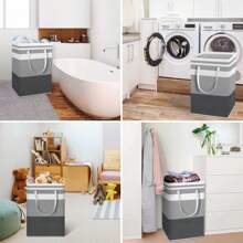 Oaoleer 2pcs Large Laundry Basket, Waterproof, Freestanding Laundry Hamper, Collapsible Tall Clothes Hamper With Extended Handles For Clothes Toys In The Dorm And Family - 2件-灰色-75L - 查看 6