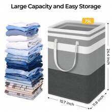 Oaoleer 2pcs Large Laundry Basket, Waterproof, Freestanding Laundry Hamper, Collapsible Tall Clothes Hamper With Extended Handles For Clothes Toys In The Dorm And Family - 2件-灰色-75L - 查看 4