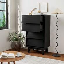 HomyGoods Furniture, 4 Drawer Double Dresser Features Vintage-Style And Bevel Design - Black + MDF - View 2