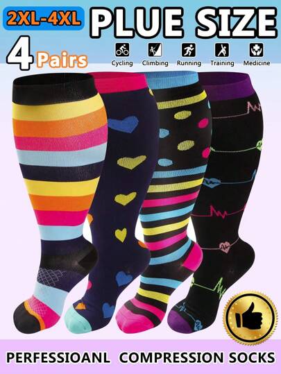 Conjunto de 4 pares de meias de compressão de cobre tamanho grande para homens e mulheres, meias esportivas respiráveis adequadas para corrida, ciclismo, futebol, caminhadas e viagens.