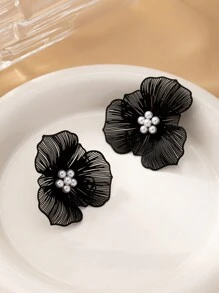 1 对夸张双层花朵和人造珍珠耳钉，具有立体效果，欧美风格，情人节、妈妈、母亲、母亲节、礼物 - 花朵耳環 - 查看 23
