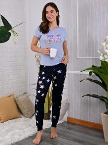 a DORMIR Set de Pijama Dos Piezas Para Mujer Pantalon y Camiseta - Lila Púrpura - Ver 1