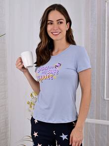 a DORMIR Set de Pijama Dos Piezas Para Mujer Pantalon y Camiseta - Lila Púrpura - Ver 5