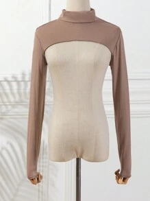 1 Stück Damen einfarbiger elastischer Spandex Rollkragen Raglanarm Bolero Schalkragen Fake Jacke Top, Langarm, vielseitige Farben, Herbst/Winter
