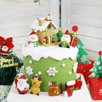 1 件圣诞快乐蛋糕装饰雪人麋鹿屋蛋糕装饰适用于家庭派对圣诞装饰用品