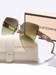 LINFEMAND Gafas decorativas sin marco de moda con degradado LINFEMAND, decoración con flores de perlas artificiales, adecuadas para mujeres, para fiestas de playa de verano, conducir, vacaciones, regalos para vacaciones de playa de verano, al aire libre, de viaje con decoración de perlas artificiales, estilo elegante de montura cuadrada sobredimensionada