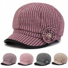 1 件装中老年女士格子帽檐防风报童帽，优雅休闲户外时尚八角帽，适合秋冬季 - 中老年成熟女性報童帽 - 查看 1