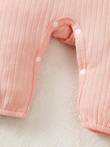 Baby Girls' 2pcs Floral Jumpsuit Set With Button Placket, Ruffled Collar, Long Sleeve - Pink - View 8