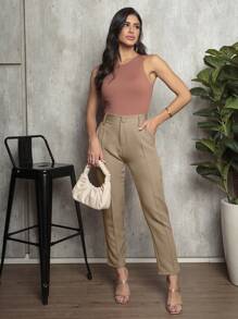 Women's Straight Tailored Trousers With A Straight Hem - 米色 - 查看 4