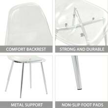 MUUOKY Dining Chairs Set Of 6 Armless Crystal Clear Dining Chairs Modern Plastic Kitchen Chairs,Accent Ghost Chairs With Golden Metal Legs For Kitchen,Dining Room,Living Room,Transparent - 銀色 - 查看 6