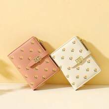 Seagloca Women's Wallet New Sweet Print Cute Short Bi-Fold Wallet For Woman Faux Leather White Water Resistant - 粉色 - 查看 4