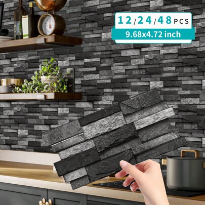 12/24PCS Marbling Premium Wall Stickers Peel And Stick Wallpaper, Self-Adhesive For Cabinets, Tables, Chairs And Kitchen Bathroom Waterproof, Easy To Use And Oil Resistant Crystal Film Wall Paper, Renovated Wall Decoration For Home Decor