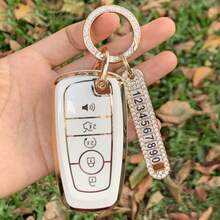 1 pieza Funda para llavero con llavero, Estuche de llave TPU con protector completo compatible con Fusion, Explorer, Escape, F150, F250, F350, F450, F550. Una bolsa de llave hermosa y de moda - Con botón ojo de gatoO - Ver 4
