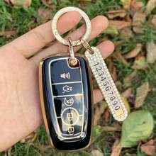 1 pieza Funda para llavero con llavero, Estuche de llave TPU con protector completo compatible con Fusion, Explorer, Escape, F150, F250, F350, F450, F550. Una bolsa de llave hermosa y de moda - Con botón ojo de gatoO - Ver 3