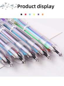 6 Color Ballpoint Pens With Transparent Spring Refills, Retractable Colored Pens Stationery, Student Prizes - Multicolor - View 4