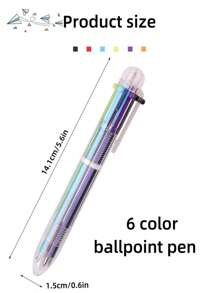 6 Color Ballpoint Pens With Transparent Spring Refills, Retractable Colored Pens Stationery, Student Prizes - Multicolor - View 2