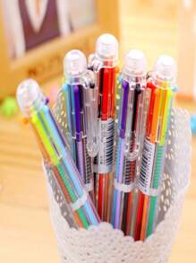 6 Color Ballpoint Pens With Transparent Spring Refills, Retractable Colored Pens Stationery, Student Prizes - Multicolor - View 1