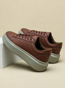 Brown Retro Classic Fashion Breathable Business Commute Walking Shoes, Casual Thick Sole Sneakers, New Year & Valentine's Day Gift, Outdoor Men Shoes - Brown - View 5
