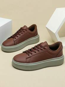 Brown Retro Classic Fashion Breathable Business Commute Walking Shoes, Casual Thick Sole Sneakers, New Year & Valentine's Day Gift, Outdoor Men Shoes - Brown - View 4