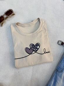 Two Hearts Women's Baby Look Blouse - 100% Cotton T-Shirt - 米色 - 查看 4