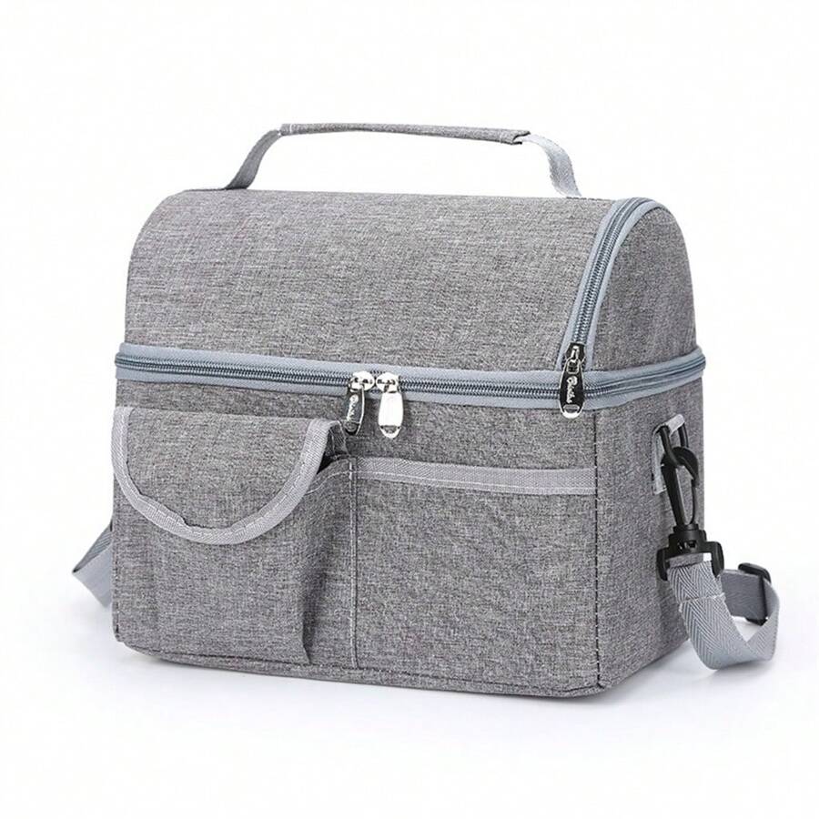 Large Double-Decker Thermal Fitness Travel Lunch Bag - Xám - Xem 1