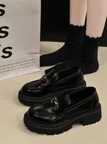 Women Loafers, Slip-On Platform Chunky Heel Penny Loafers For Women, Comfortable Women Business Casual Shoes - Grey - View 4