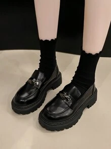 Women Loafers, Slip-On Platform Chunky Heel Penny Loafers For Women, Comfortable Women Business Casual Shoes - Grey - View 5