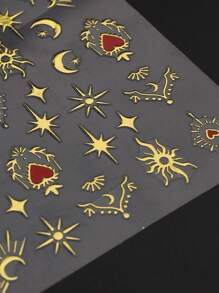 3包烫印美甲贴纸，星月图腾太阳系图案，金色红色爱心图案，背面带胶，DIY美甲贴花，美甲用品 - 彩色 - 查看 8