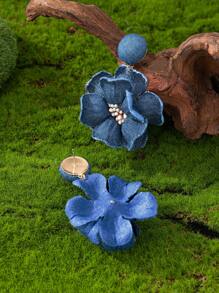 1 Pair Women Fashion Denim Flower Earrings, Suitable For Daily, Festival, Party Wear - Denim Blue - View 5