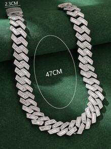 1 件优质宽 23 毫米闪亮铜链方晶锆石冰晶项链 + 手链套装，无限朋克风格说唱歌手嘻哈珠宝，奢华周年纪念情人节礼物 - 精工爆閃寬面梯方白金手鍊 - 查看 3