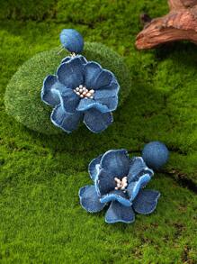 1 Pair Women Fashion Denim Flower Earrings, Suitable For Daily, Festival, Party Wear - Denim Blue - View 6
