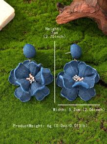 1 Pair Women Fashion Denim Flower Earrings, Suitable For Daily, Festival, Party Wear - Denim Blue - View 11