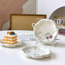 1pc Elegant White Ceramic Dessert Plate - Suitable For Cakes, Steaks, Salads And Desserts | Premium Houseware And Dining Set Christmas Gift,School Supplies