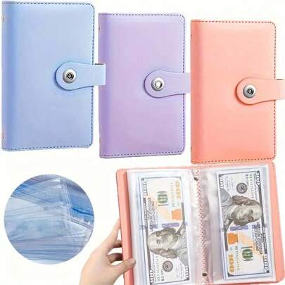 1 pieza, Organizador de efectivo, con deducción y cierre de 50 piezas de billetes, planificación de ahorro de dinero, adecuado para billetes, facturas, cheques, tarjetas y sellos - Álbumes impermeables para colección de moneda