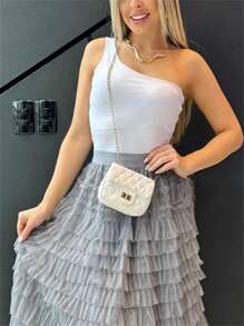Women's Tulle Skirt, Elegant And Elastic, Long Midi, Layered Ruffle Skirt - 灰色 - 查看 2