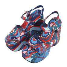 Women's Platform Wedge Sandals Open Toe Ankle Strap High Heel Wedges Heels Pattern Printed Chunky Heeled Sandals Sexy Party Comfort Casual Summer Beach Vacation Shoes - 藍色 - 查看 6