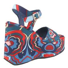 Women's Platform Wedge Sandals Open Toe Ankle Strap High Heel Wedges Heels Pattern Printed Chunky Heeled Sandals Sexy Party Comfort Casual Summer Beach Vacation Shoes - 藍色 - 查看 3