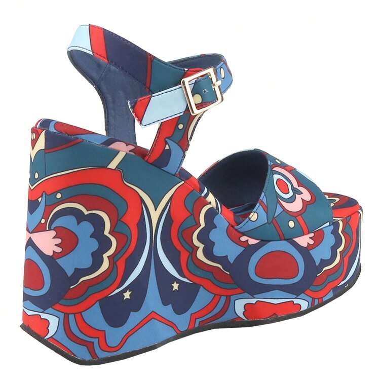 Women's Platform Wedge Sandals Open Toe Ankle Strap High Heel Wedges Heels Pattern Printed Chunky Heeled Sandals Sexy Party Comfort Casual Summer Beach Vacation Shoes - Màu xanh lam - Xem 3