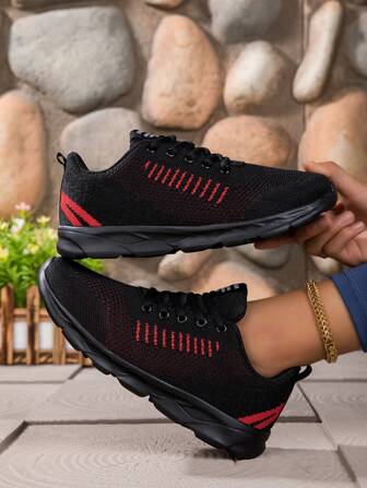 1pair Women Outdoor Sports Mesh Breathable Running Shoes, Comfortable Casual Lightweight Non-Slip Sneakers